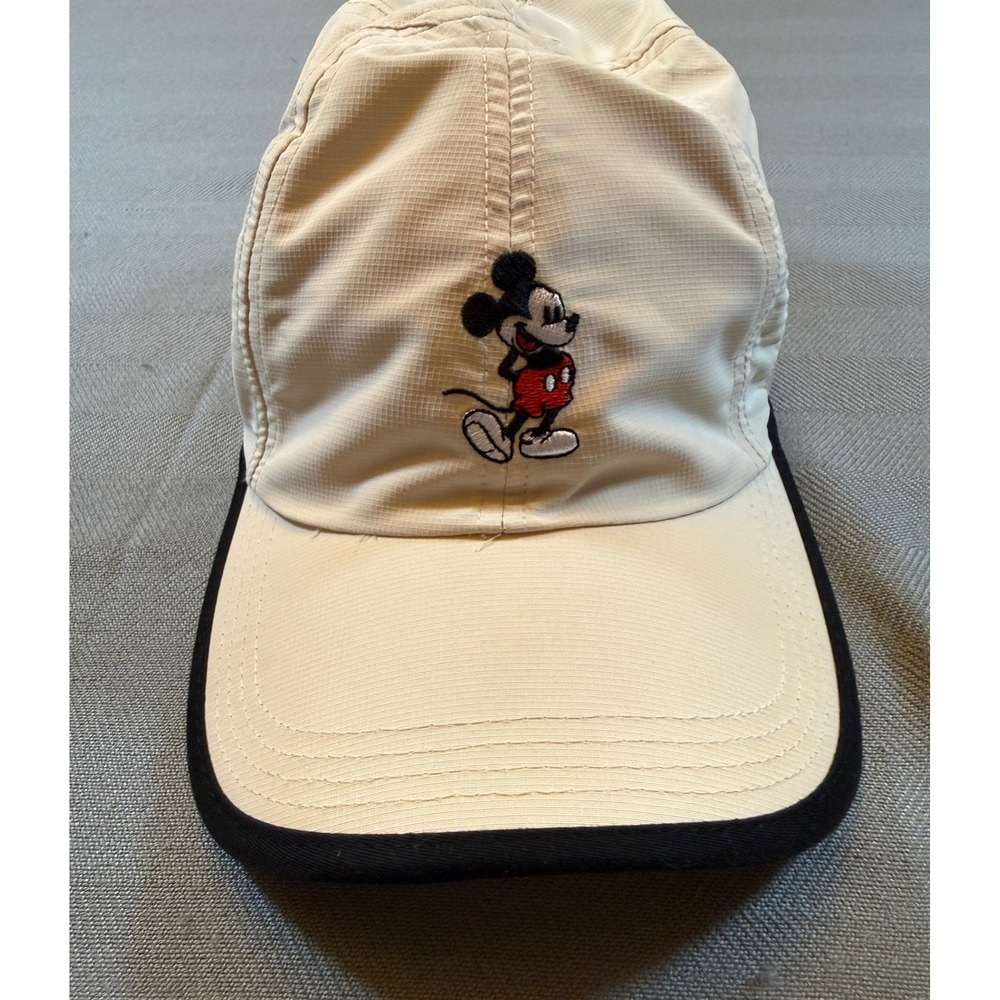 Disney Mickey Mouse Ripstop Baseball Cap Cream Black Adjustable Reflective Hat